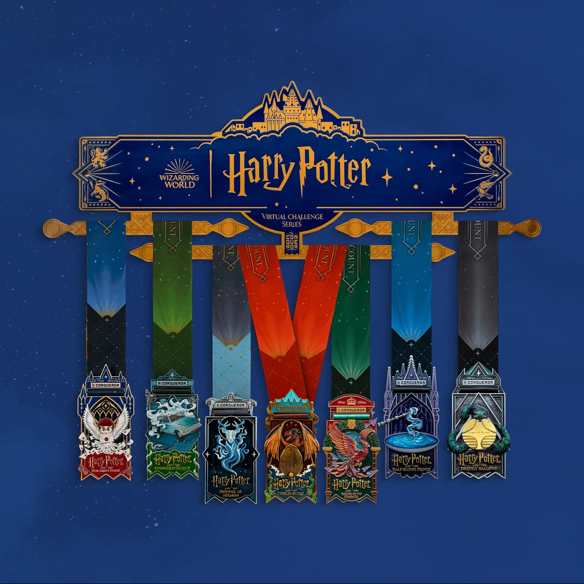Harry Potter medals on the medal hanger