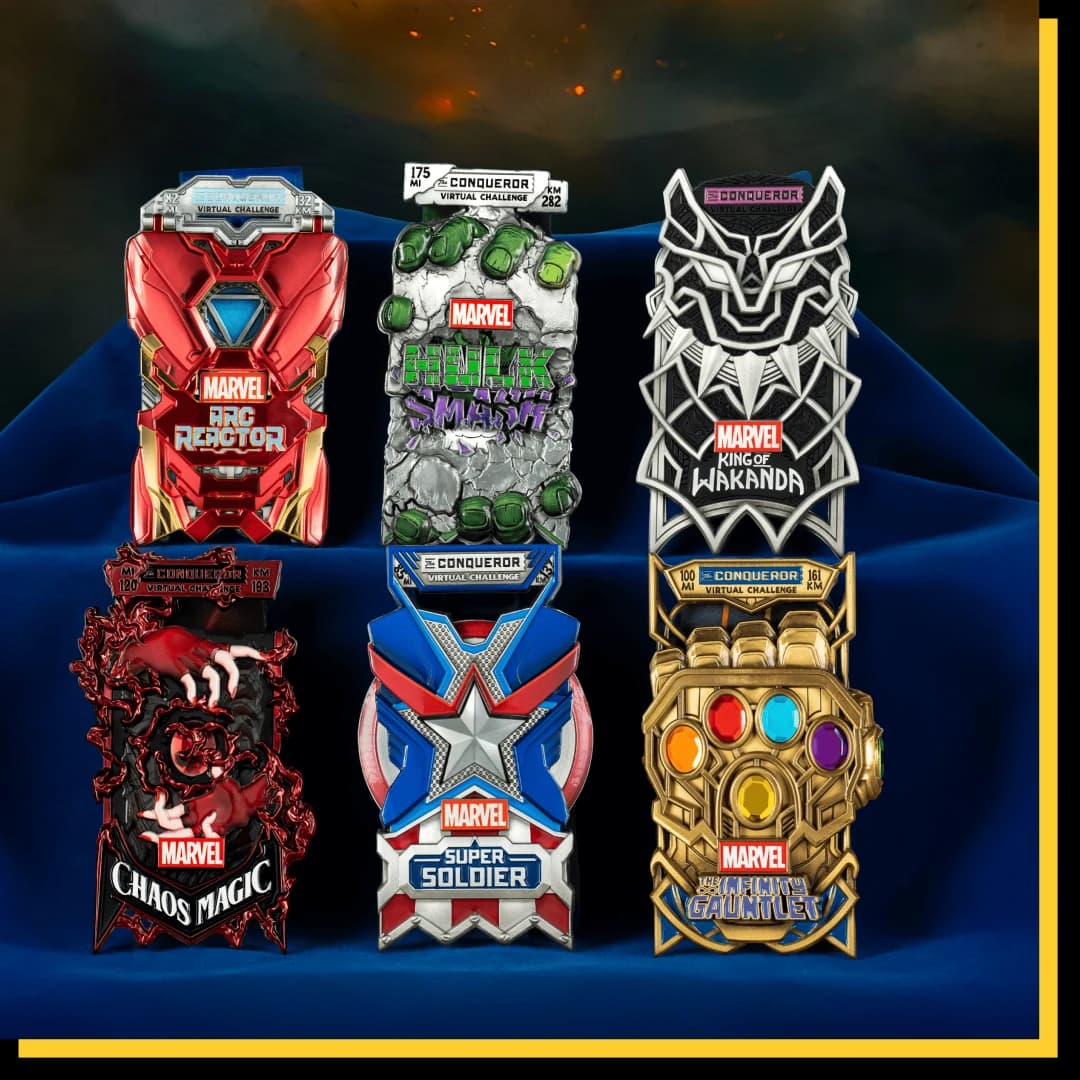 All 6 Avengers Challenges on a blue velvet