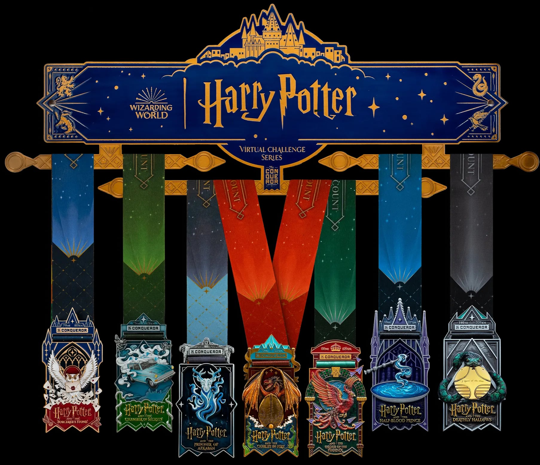 Harry Potter themed medal hanger with medals displayed