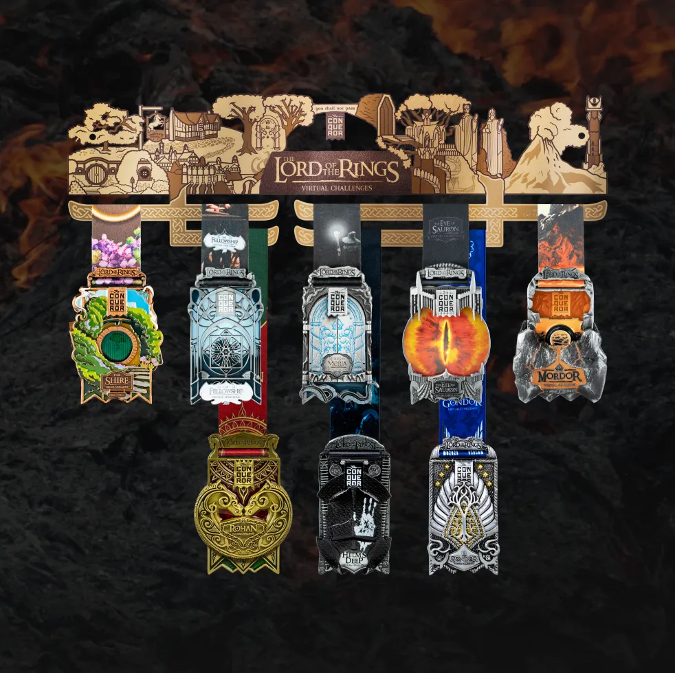 The Lord of the Rings themed medal hanger with medals displayed