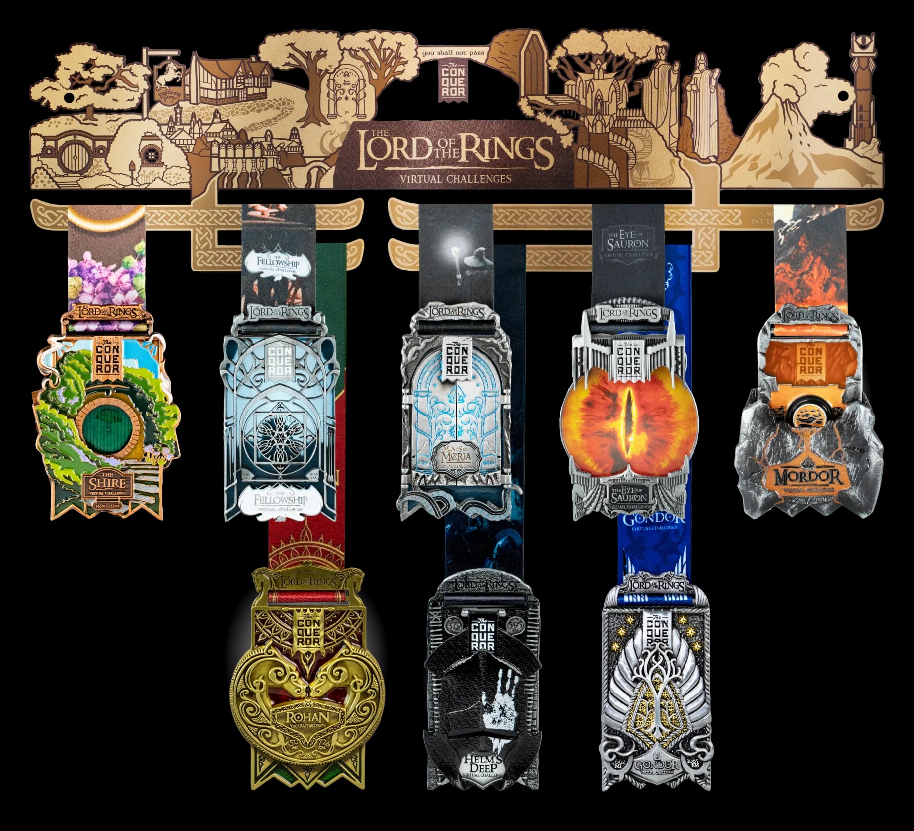 The Lord of the Rings themed medal hanger with medals displayed