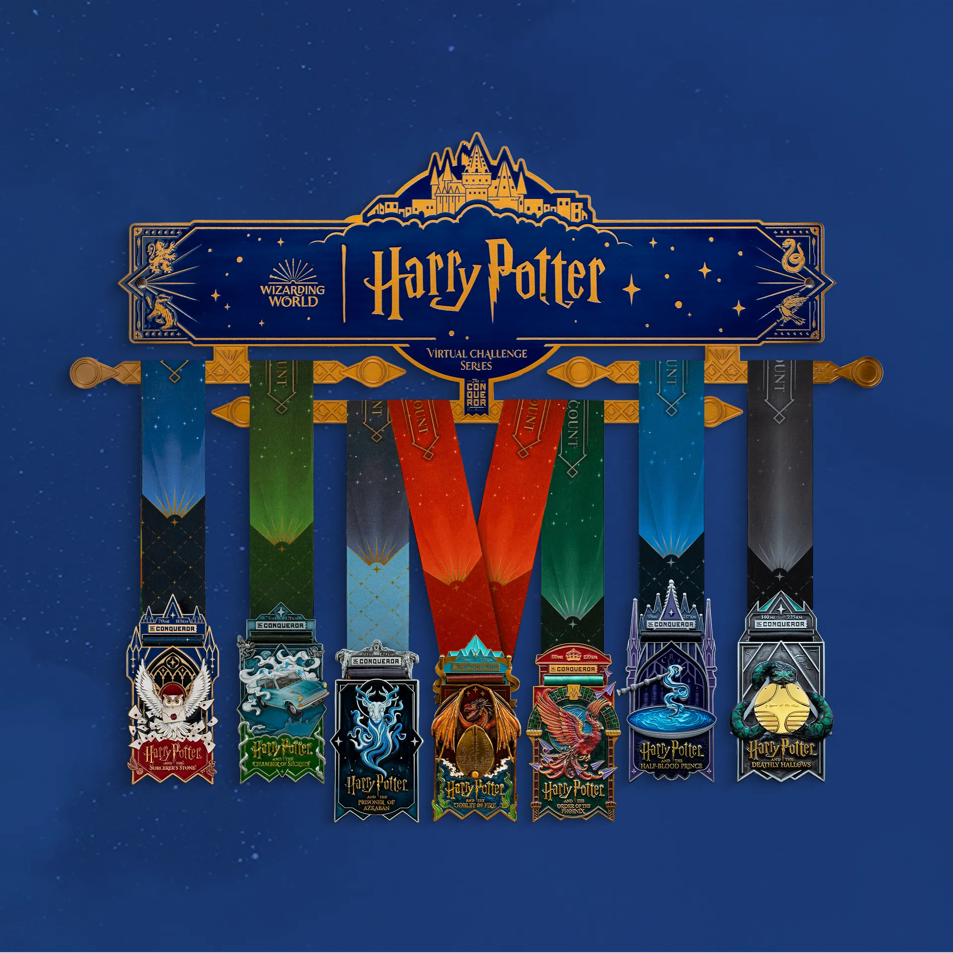 Harry Potter themed medal hanger with medals displayed