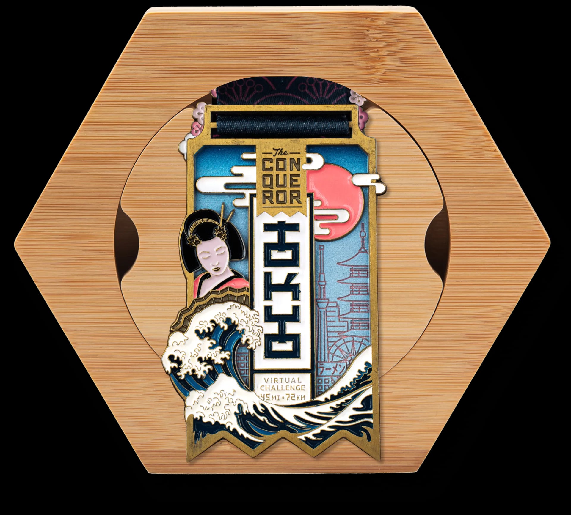 Honeycomb modular medal display with colorful challenge medals
