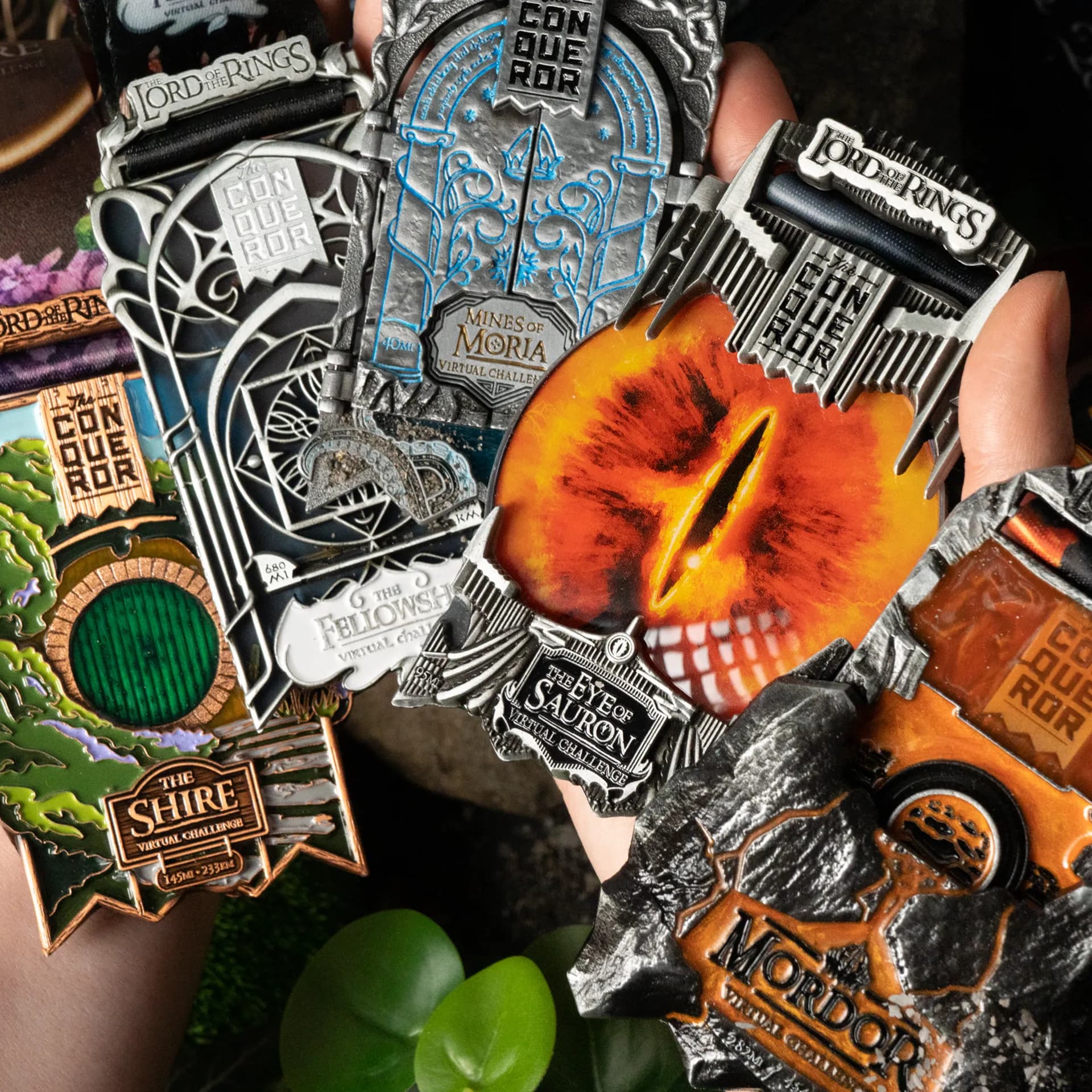 The five medals in the Lord of the Rings collection