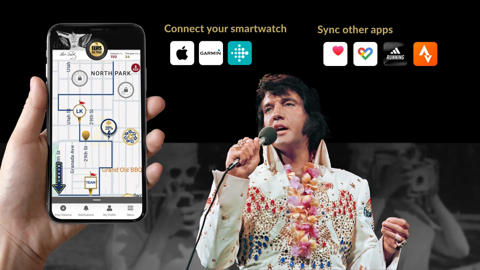 Track your progress on the Elvis On Tour route